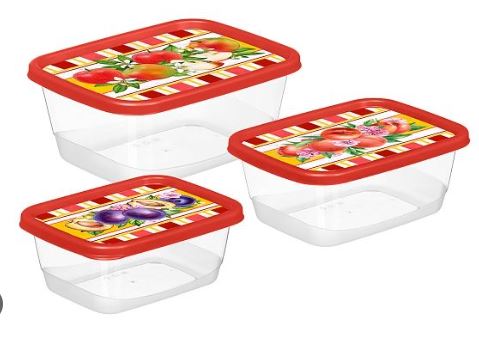 Комплект контейнеров для продуктов прямоугольных 3 шт.(0,5л+0,85л+1,5л) с декором 